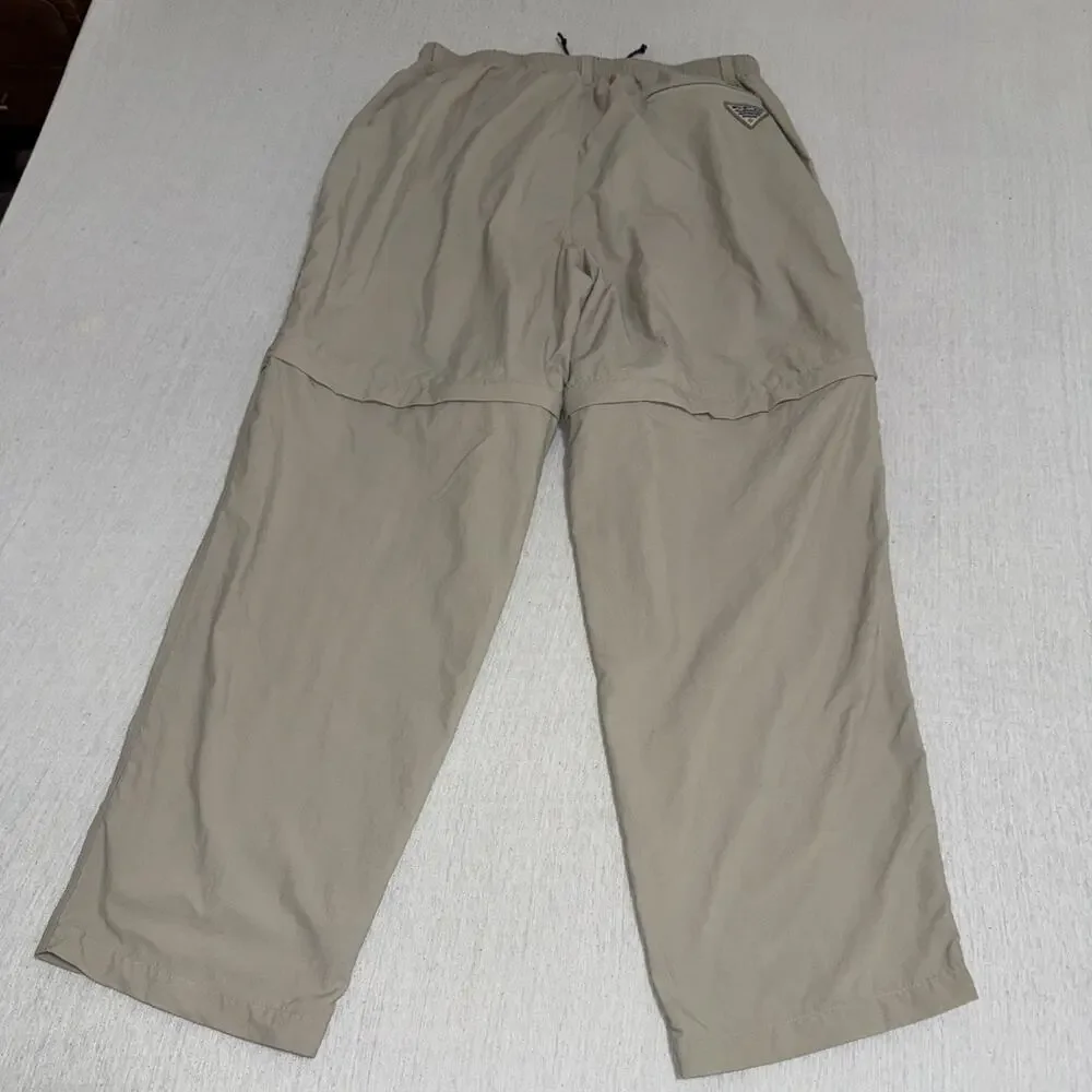 Columbia Pants Mens XLx32 Beige PFG Convertible Cargo Hiking Fishing Nylon Mesh